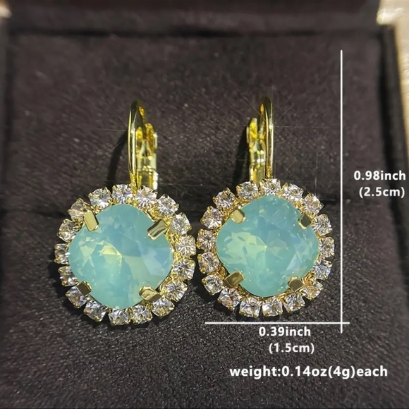 Milky Iridescent Green Zirconia Stones Drop GoldTone Beautiful Earrings - Picture 4 of 7